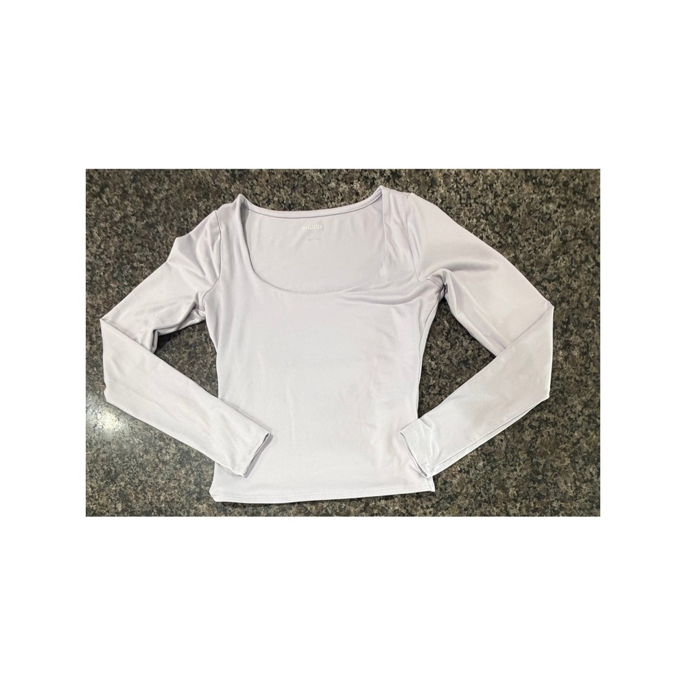 Hollister Womens Lavender Scoop Neck Long Sleeve Fitted‎ Top Size S Long